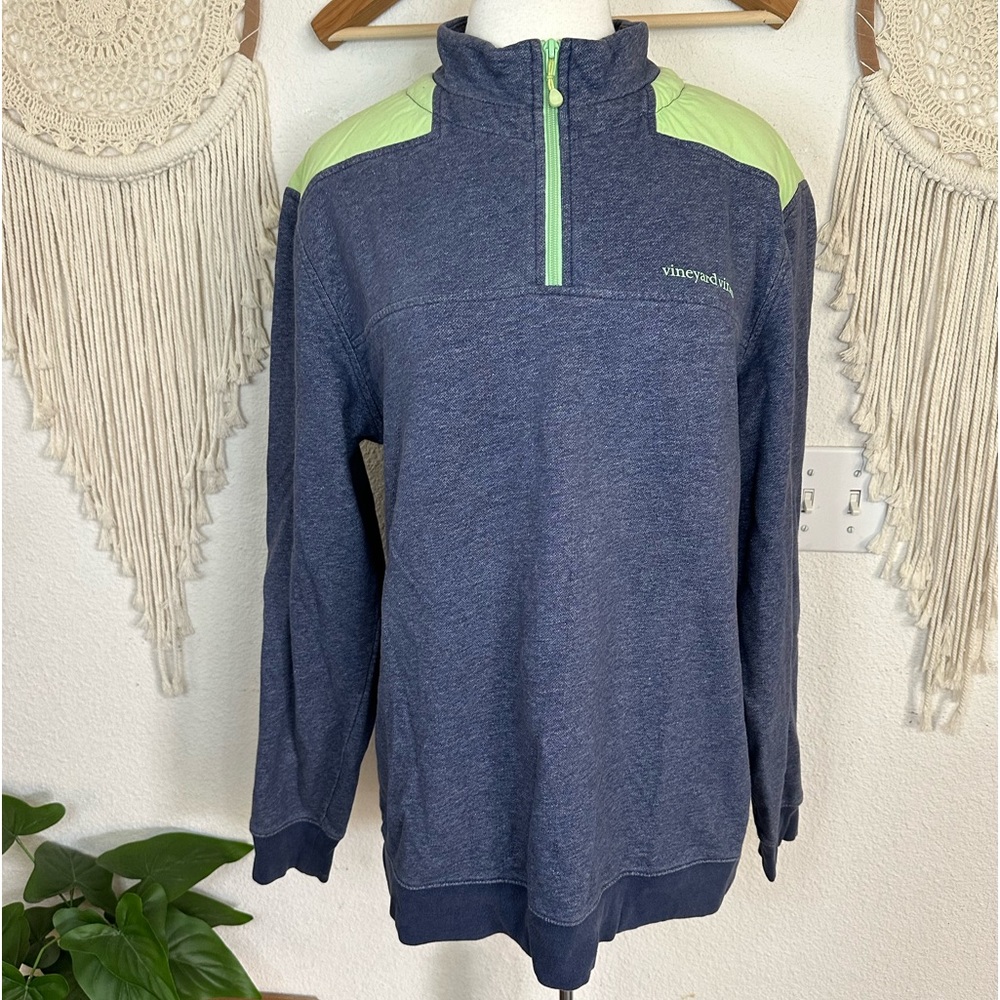 Vineyard vines blue and green 1/4 zip popover sweatshirt large
